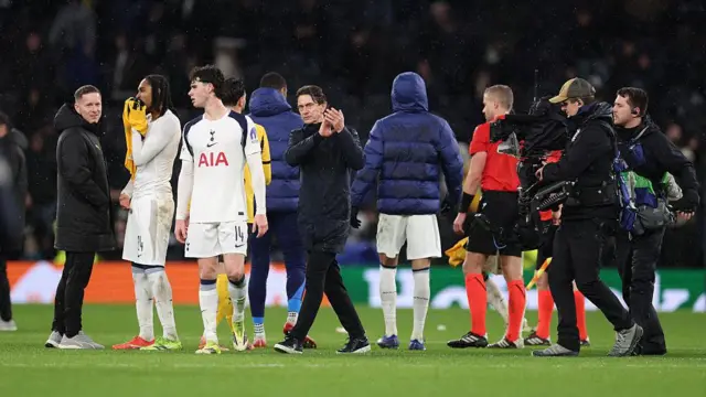Thomas Frank applauds the Tottenham fans