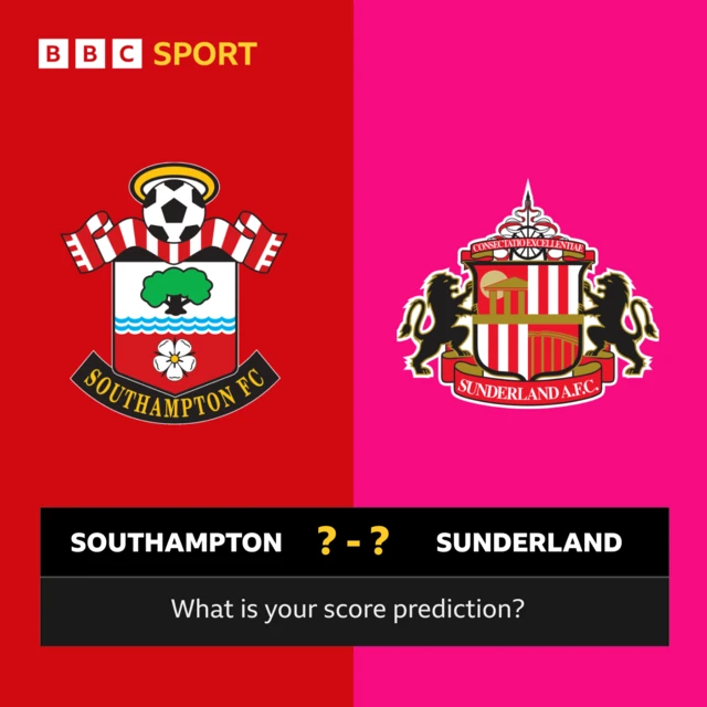 a graphic that says 'What is your score prediction?' with Southampton and Sunderland on opposing sides