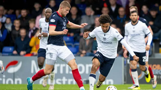 Ross County's Ryan Leak and Dundee's Oluwaseun Adewumi