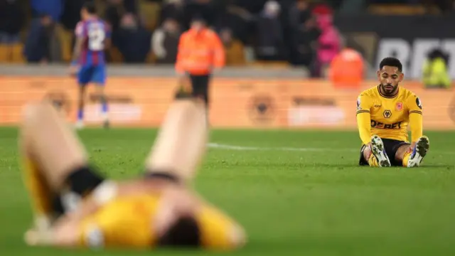 Matheus Cunha of Wolverhampton Wanderers shows dejection after the Premier League match between Wolverhampton Wanderers FC and Crystal Palace FC at Molineux