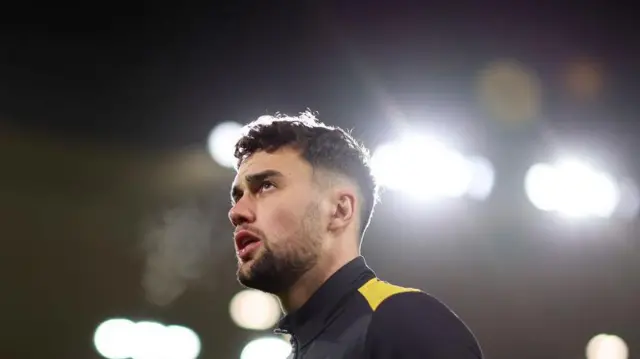 Max Kilman, former Wolverhampton Wanderers player, looks on during the warm up prior to the Premier League match between Wolverhampton Wanderers and Manchester United at Molineux on February 01, 2024