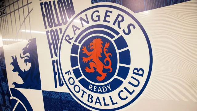 A general view of the Rangers badge during a cinch Premiership match between Rangers and Dundee at Ibrox Stadium