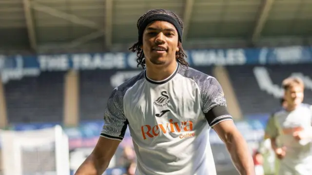  Kyrell Wilson of Swansea City celebrates during the Professional Development League Match match between Swansea City and Bristol City