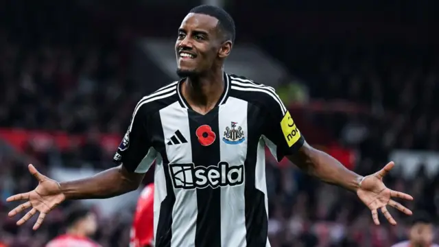 Alexander Isak celebrates a goal for Newcastle