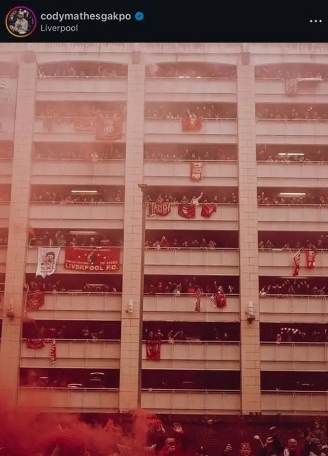 Instagram post from Cody Gakpo at the Liverpool FC title parade
