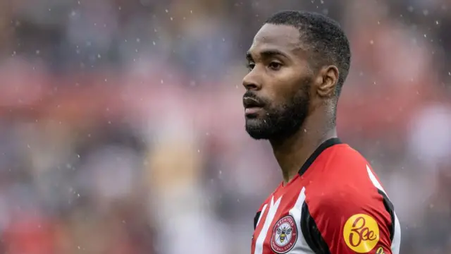 Brentford's Rico Henry looks on during the Premier League match between Brentford FC and Crystal Palace at Gtech Community Stadium on August 26, 2023