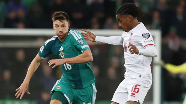 Brad Lyons playing for Northern Ireland against Luxembourg
