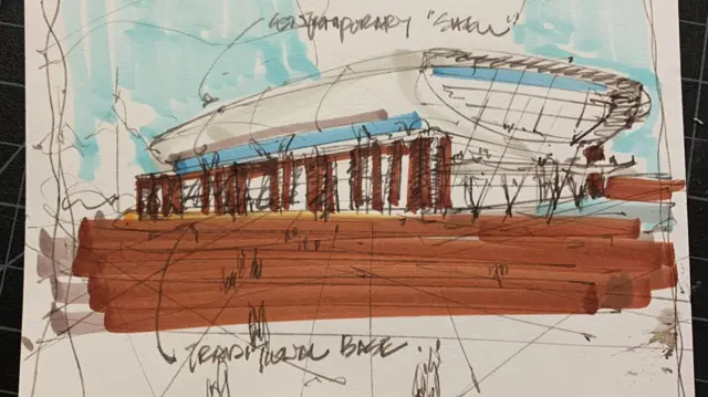 An early design of the Everton stadium