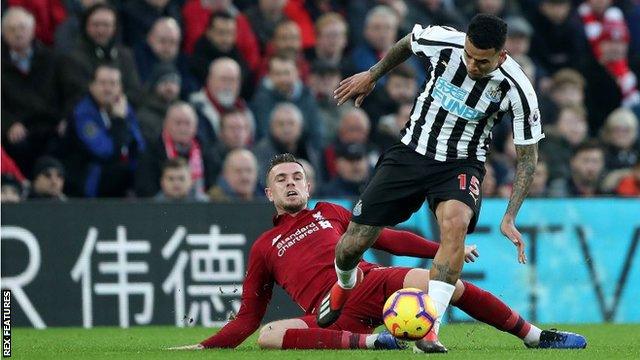 Jordan Henderson in action for Liverpool against Newcastle