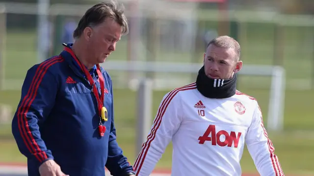 Louis van Gaal and Wayne Rooney in training for Manchester United