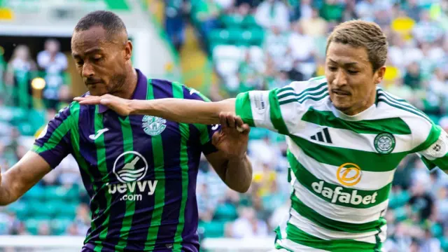 Hibernian's Jordan Obita and Celtic's Daizen Maeda
