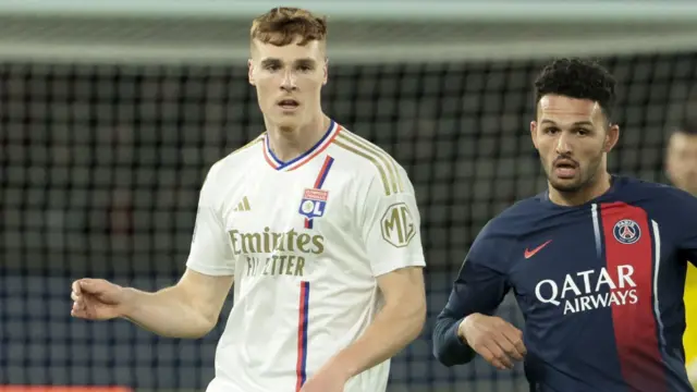 Jake O'Brien in action for Lyon