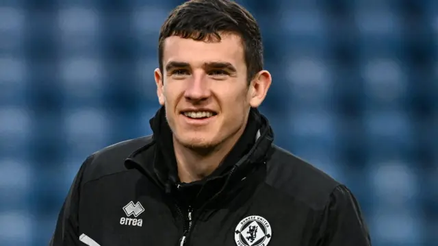 Dundee United's Ross Graham (R) before a William Hill Premiership match between Kilmarnock and Dundee United at BBSP Stadium, Rugby Park