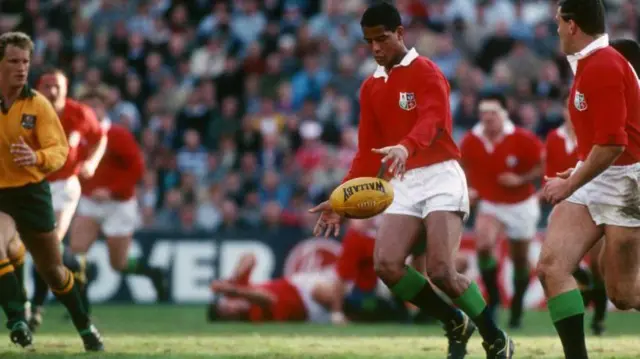 Jeremy Guscott prepares to kick the ball
