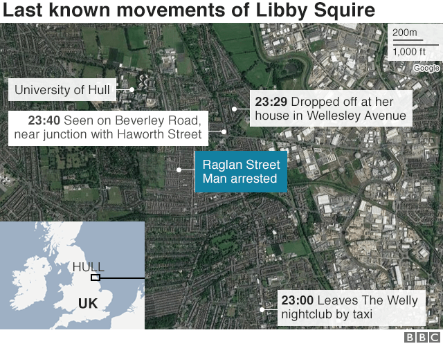 Map of Libby Squire's last movements