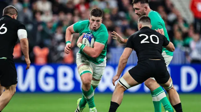 Joe McCarthy carries against the All Blacks