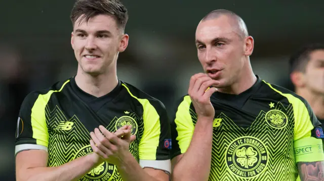 Scott Brown (right) was Kieran Tierney's (left) captain at Celtic