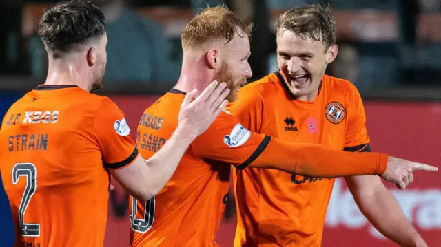 Dundee United's Sam Dalby celebrates scoring to make it 2-0 against Ross County at Tannadice