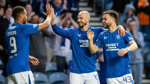 Rangers players celebrate 
