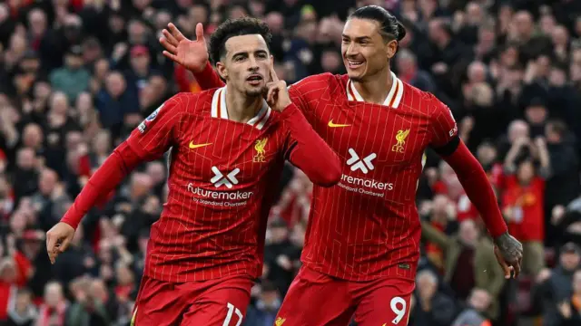 Curtis Jones celebrates scoring Liverpool's second goal