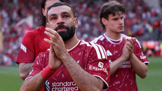 Mohamed Salah of Liverpool appears emotional 