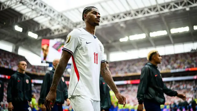 Marcus Rashford of England walks onto the pitch