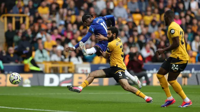 Noni Madueke of Chelsea shoots at goal