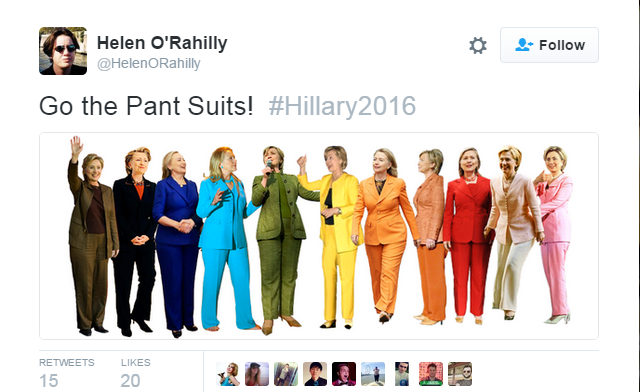 Tweet reading: "Go the Pant Suits!"