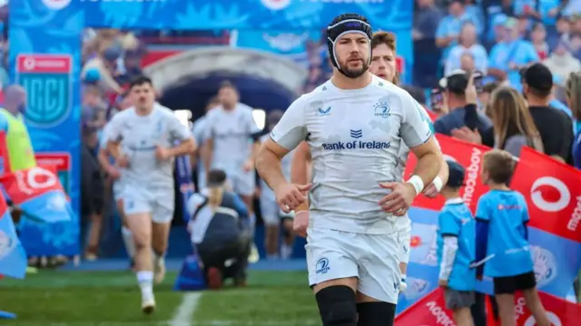 Caelan Doris leads Leinster out against the Bulls