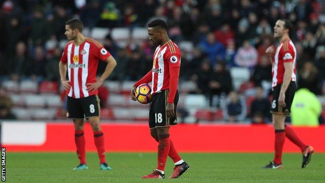 Sunderland's players react after falling behind to Stoke City in the Premier League