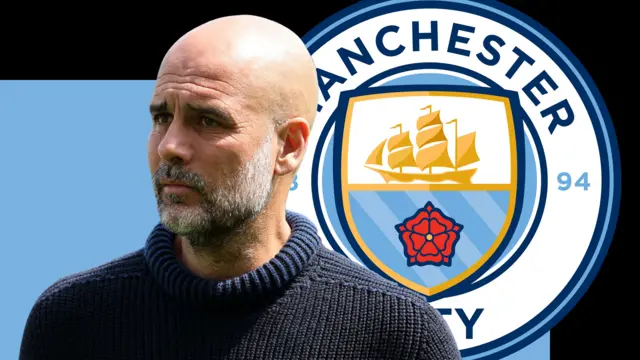 Manchester City badge and Pep Guardiola