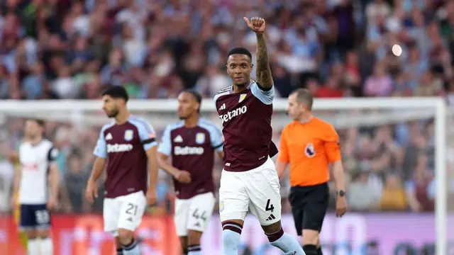 Ezri Konsa of Aston Villa celebrates scoring