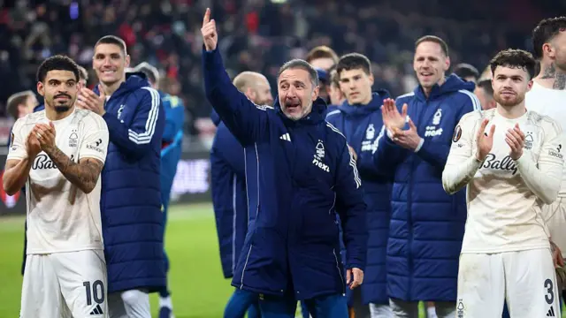  Vitor Pereira, Manager of Nottingham Forest, acknowledges the fans 