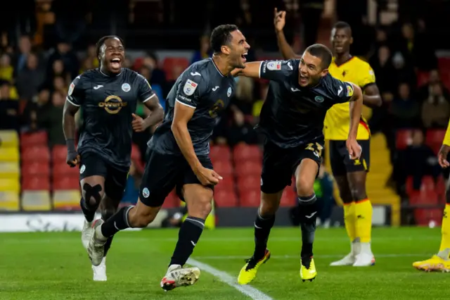 Ben Cabango celebrates scoring at Watford