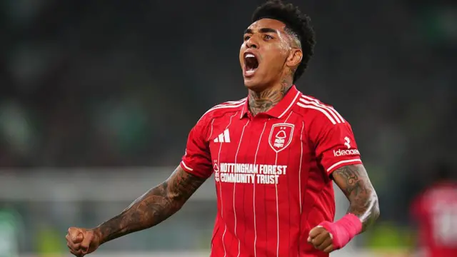Igor Jesus celebrates scoring for Nottingham Forest against Real Betis