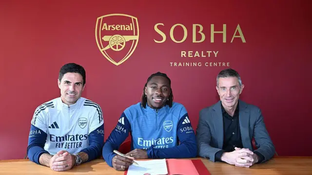 Mikel Arteta, Eberechi Eze and Andrea Berta