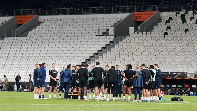 Freiburg players seen during a training session ahead of the Europa League Final 