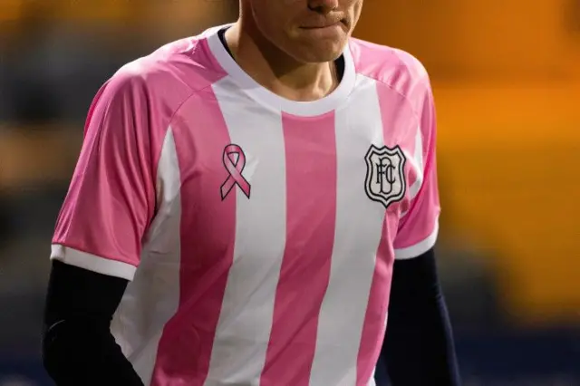 Dundee players wear a special shirt in support of Breast Cancer Awareness Month 