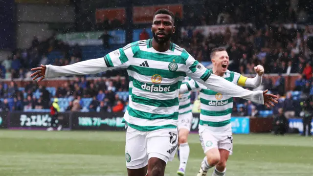 Kelechi Iheanacho celebrates after scoring the winner against Kilmarnock