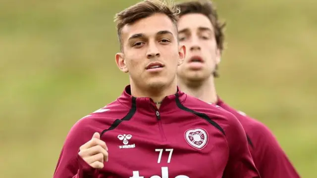Kenneth Vargas during a Heart of Midlothian training session at the Oriam, on August 28, 2025, in Edinburgh, Scotland.