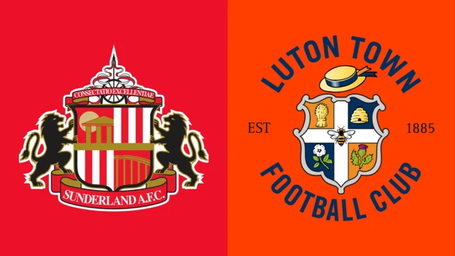 Side-by-side of Sunderland and Luton Town club badges