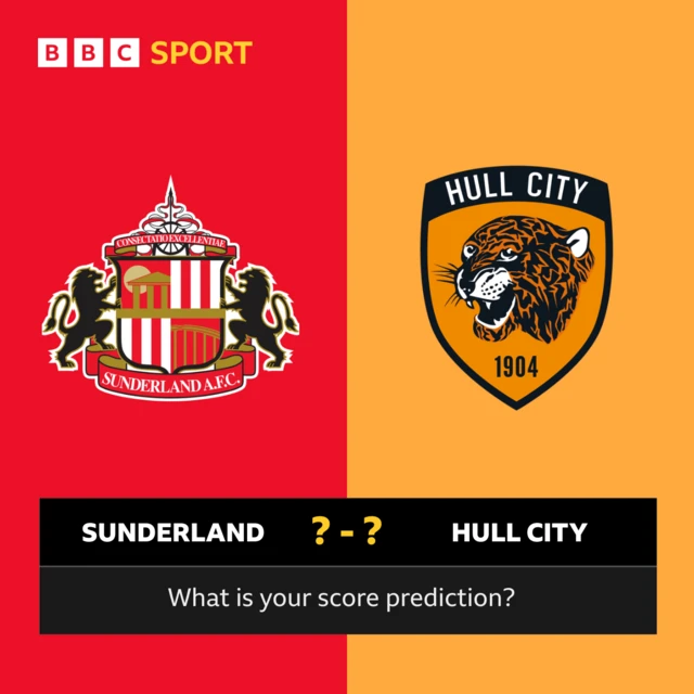 A graphic asking 'What is your score prediction?' with Sunderland and Hull City on opposing sides.