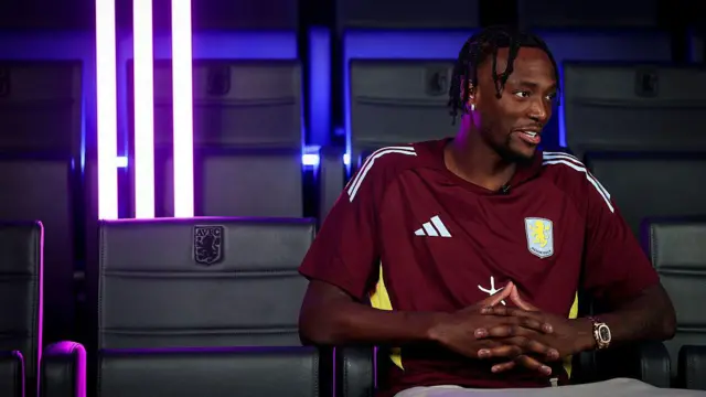 Tammy Abraham poses for a picture at Bodymoor Heath training ground after signing for Aston Villa