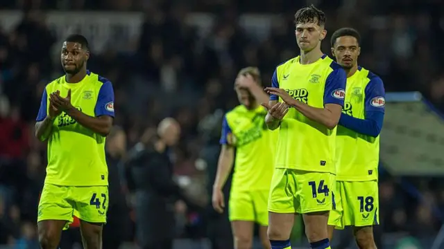 Preston North End players applaud the fans after their defeat at Blackburn Rovers