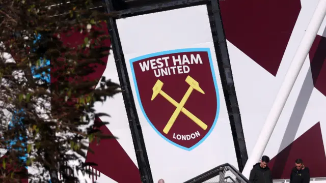 General view of West Ham badge on London Stadium