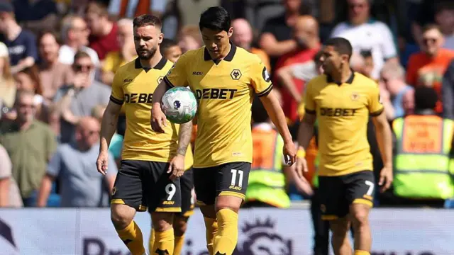 Hwang Hee-Chan of Wolverhampton Wanderers looks dejected during the Premier League match between Brighton & Hove Albion and Wolverhampton Wanderers at Amex Stadium