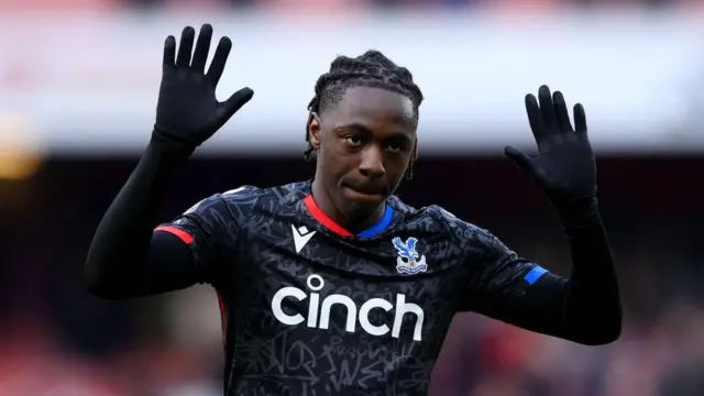  Eberechi Eze of Crystal Palace holds his hands up to the fans