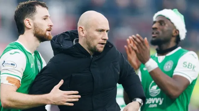 Hibs head coach David Gray celebrates last season's Boxing Day win at Tynecastle