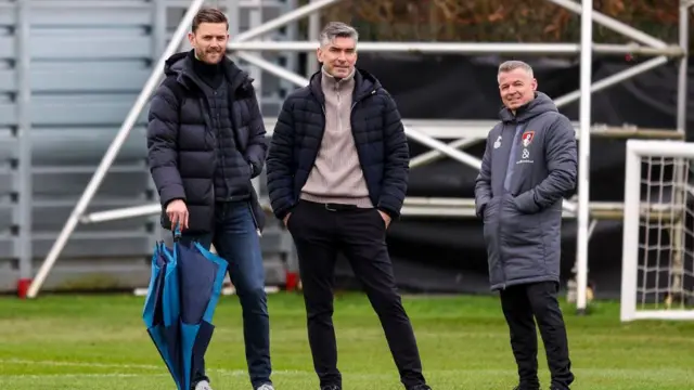 Simon Francis, Richard Hughes and Jay Mellette of Bournemouth during a training session at Vitality Stadium