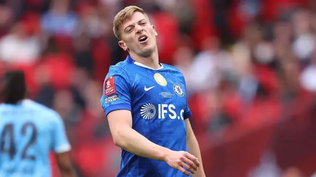 Liam Delap of Chelsea looks dejected during the Emirates FA Cup Final match between Chelsea and Manchester City on May 16, 2026.
